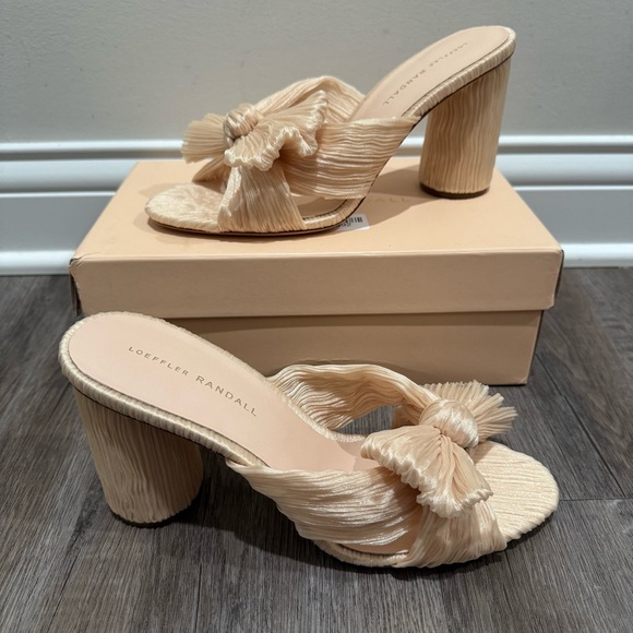 Loeffler Randall Penny Bow Pleated Mules in Almond Heels